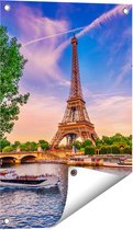 Gards Tuinposter Eiffeltoren in Parijs aan het Water - Kleur - 40x60 cm - Tuindoek - Tuindecoratie - Wanddecoratie buiten - Tuinschilderij