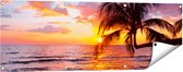 Gards Tuinposter Tropisch Strand tijdens Zonsondergang - 120x40 cm - Tuindoek - Tuindecoratie - Wanddecoratie buiten - Tuinschilderij