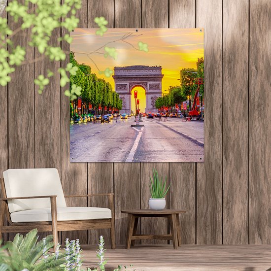Affiche Jardin du Gards Arc de Triomphe à Paris depuis la Rue - 100x100 cm - Toile de jardin - Décoration de jardin - Décoration murale extérieur - Tableau jardin