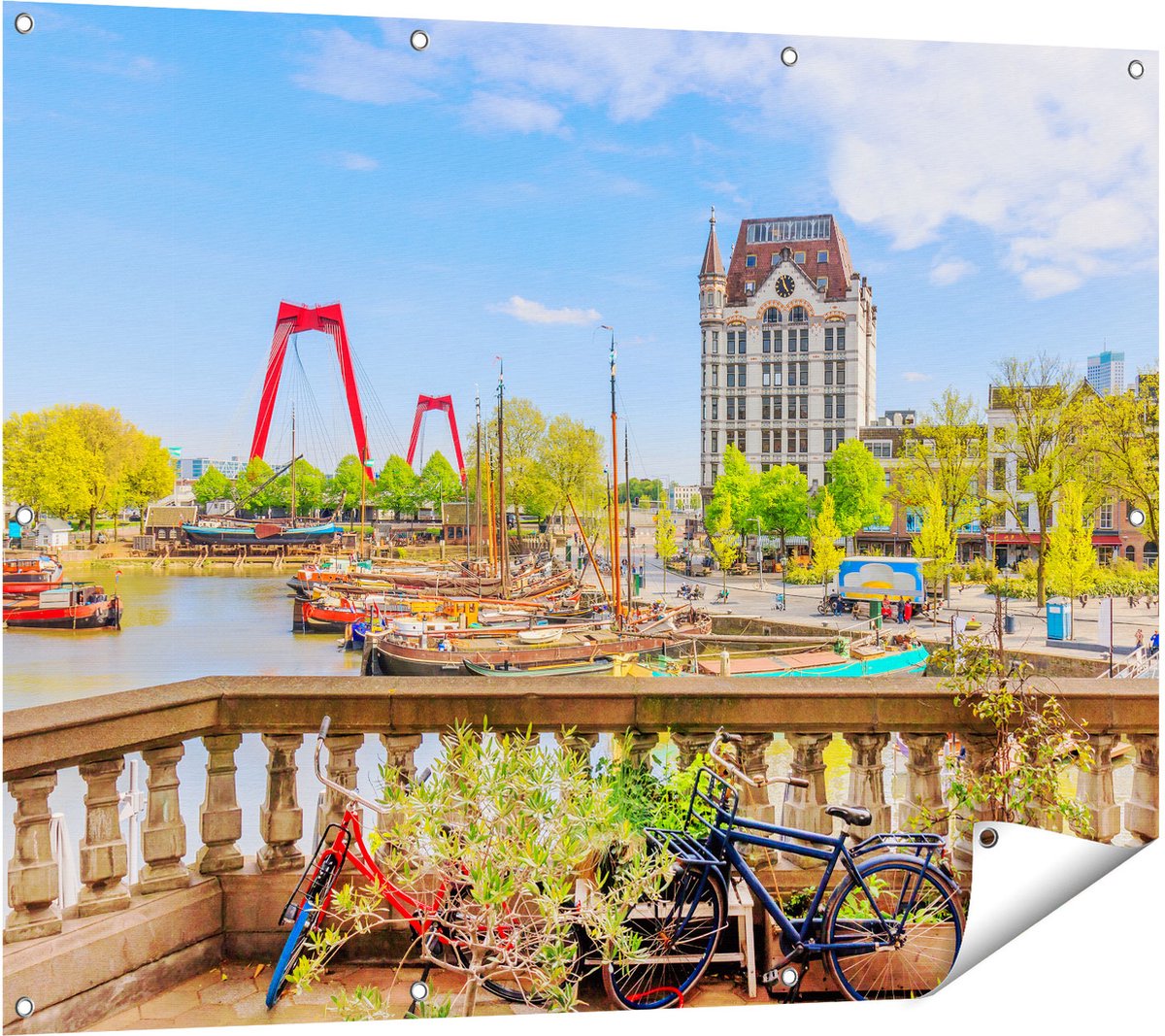 Gards Tuinposter Kleurrijke Oude Haven in Rotterdam - 120x90 cm - Tuindoek - Tuindecoratie - Wanddecoratie buiten - Tuinschilderij Multikleur