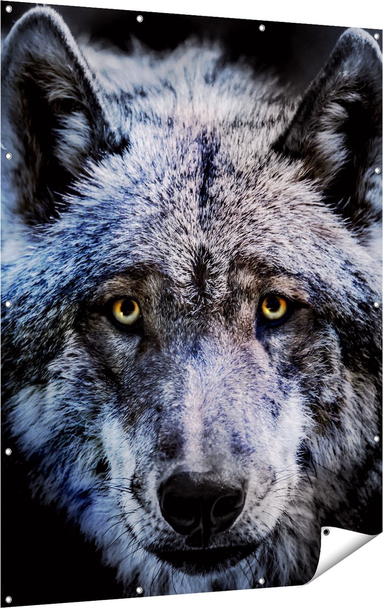 Gards Tuinposter Grijze Wolvenkop - Wolf - 120x160 cm - Tuindoek - Tuindecoratie - Wanddecoratie buiten - Tuinschilderij Multikleur