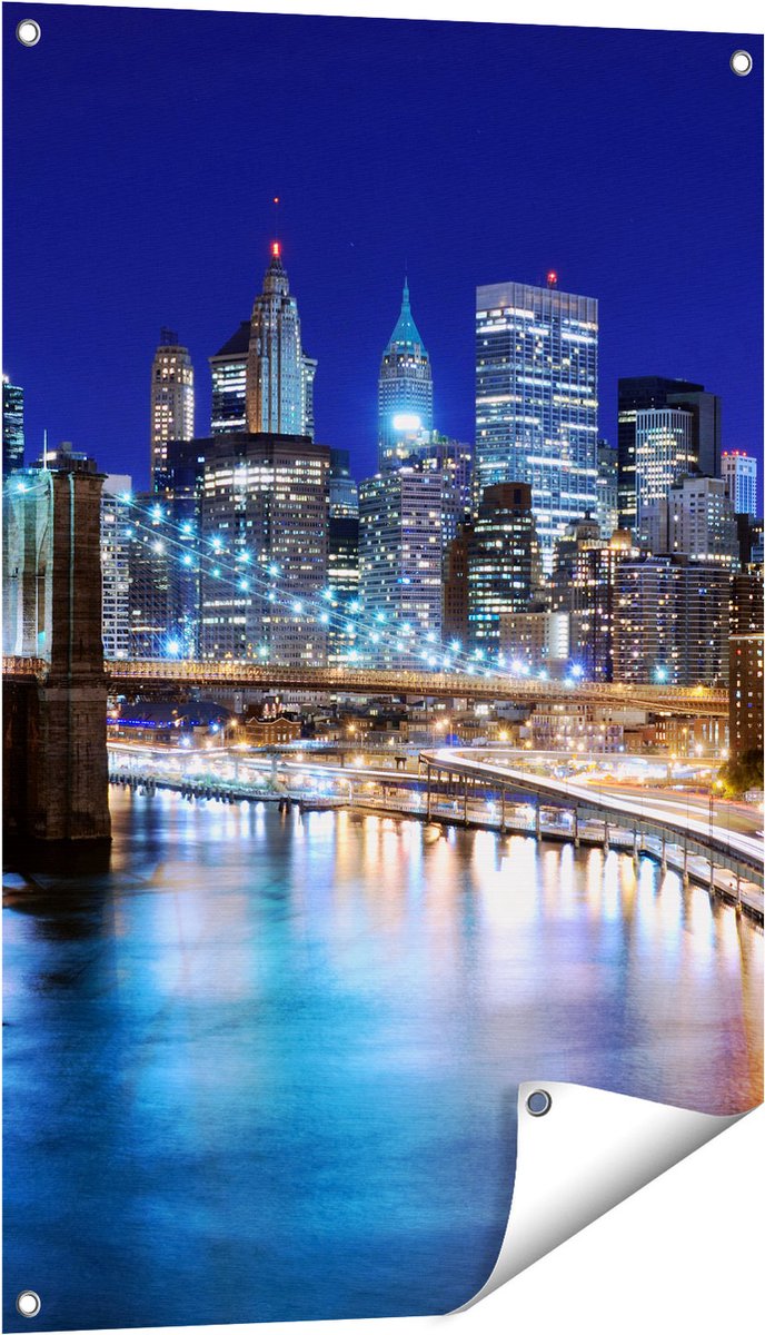 Gards Tuinposter Skyline New York in het Centrum - 60x90 cm - Tuindoek - Tuindecoratie - Wanddecoratie buiten - Tuinschilderij Multikleur