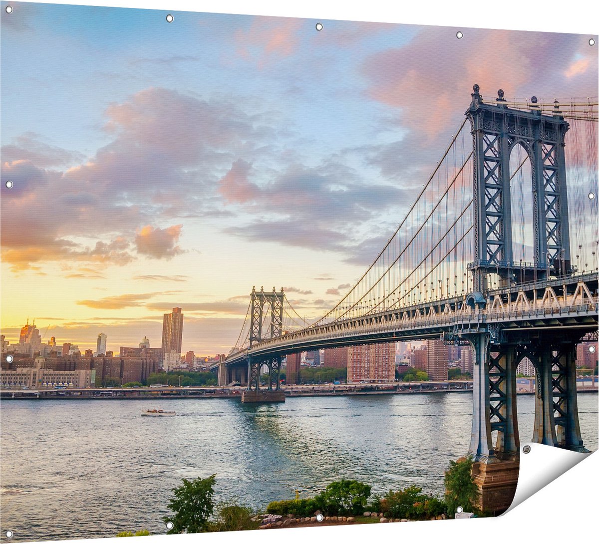 Gards Tuinposter Manhattan Bridge Brug in New York - 160x120 cm - Tuindoek - Tuindecoratie - Wanddecoratie buiten - Tuinschilderij Multikleur