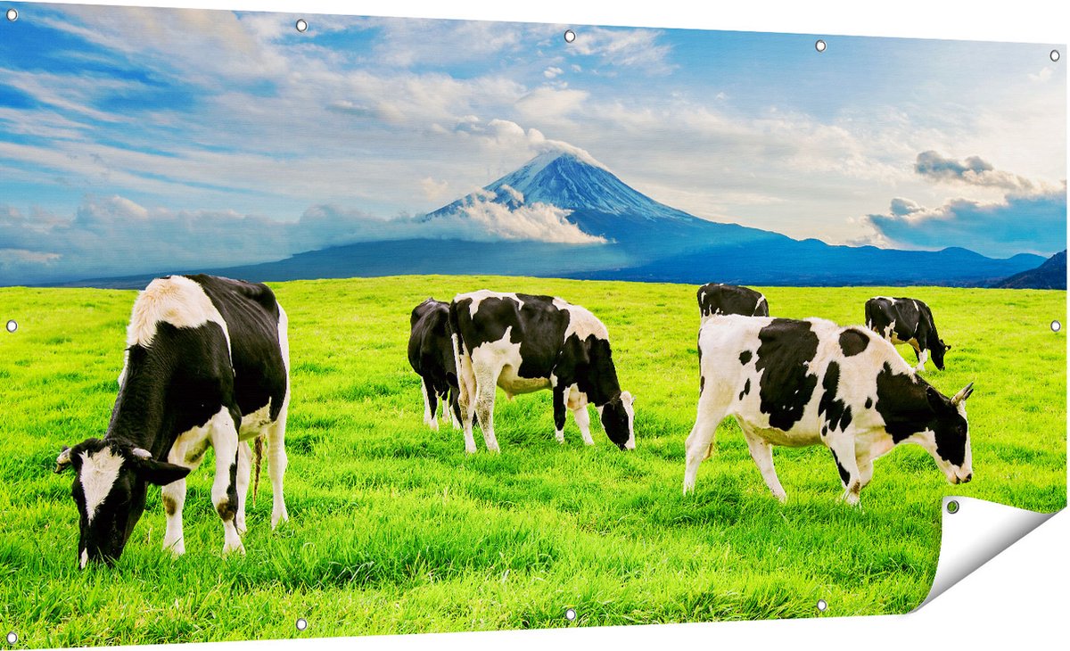 Gards Tuinposter Koeien in de Wei - 180x90 cm - Tuindoek - Tuindecoratie - Wanddecoratie buiten - Tuinschilderij Multikleur
