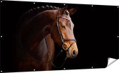 Gards Tuinposter Bruin Paard op een Zwart Achtergrond - 200x100 cm - Tuindoek - Tuindecoratie - Wanddecoratie buiten - Tuinschilderij