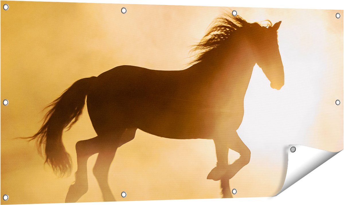Gards Tuinposter Silhouet van een Paard - 120x60 cm - Tuindoek - Tuindecoratie - Wanddecoratie buiten - Tuinschilderij Multikleur
