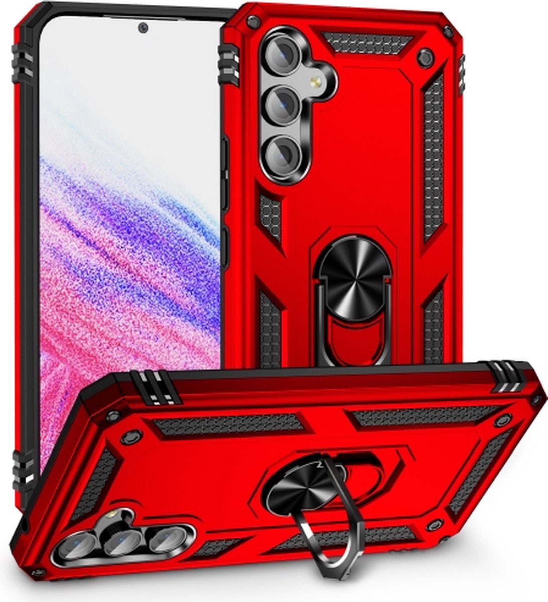 Stevige magnetische Anti shock Ring Geschikt voor Samsung Galaxy A54 Back Cover-schokbestendig-TPU met stand/Telefoonhoesje/ A54 hoesje kleur Rood