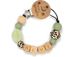 Wavy Dreams - Speenkoord met naam - Jongen - Kraamcadeau - Groen - Speenketting met naam- Model Revi
