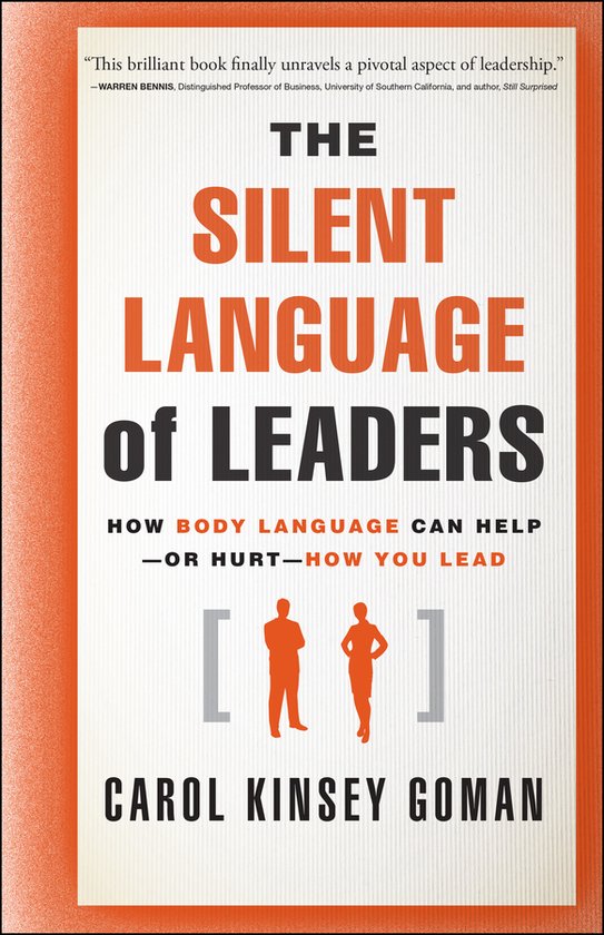 Boek omslag: 'The Silent Language of Leaders' met oranje tekst en twee silhouetten van leiders.