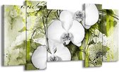 GroepArt - Schilderij - Orchidee - Wit, Groen - 120x65 5Luik - Foto Op Canvas - GroepArt 6000+ Schilderijen 0p Canvas Art Collectie - Wanddecoratie