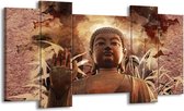 GroepArt - Schilderij - Boeddha - Bruin, Wit - 120x65 5Luik - Foto Op Canvas - GroepArt 6000+ Schilderijen 0p Canvas Art Collectie - Wanddecoratie