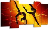 GroepArt - Schilderij - Dansen - Oranje, Rood, Geel - 120x65 5Luik - Foto Op Canvas - GroepArt 6000+ Schilderijen 0p Canvas Art Collectie - Wanddecoratie