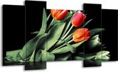 GroepArt - Schilderij - Tulp - Rood, Oranje, Groen - 120x65 5Luik - Foto Op Canvas - GroepArt 6000+ Schilderijen 0p Canvas Art Collectie - Wanddecoratie