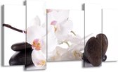 GroepArt - Schilderij - Orchidee - Wit, Zwart - 120x65 5Luik - Foto Op Canvas - GroepArt 6000+ Schilderijen 0p Canvas Art Collectie - Wanddecoratie
