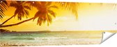 Gards Tuinposter Tropisch Strand tijdens Zonsondergang - 180x60 cm - Tuindoek - Tuindecoratie - Wanddecoratie buiten - Tuinschilderij