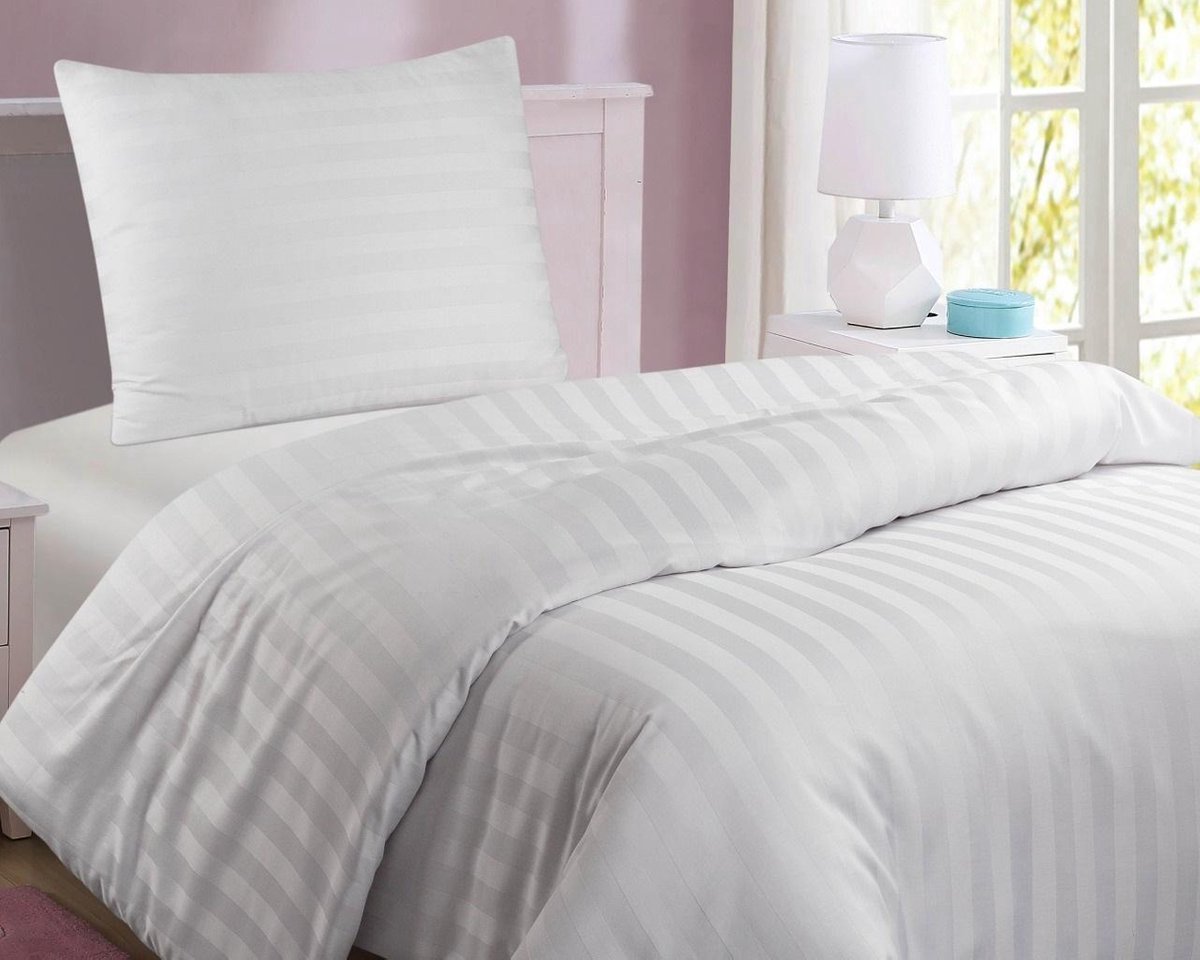 Hotel dekbedovertrekset 27mm satijnen streep - Eenpersoons 140x200/220 + 1 sloop 60x70 cm