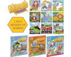 foto van Grafix 3-Pack Mozaïek Op Nummer voor Kinderen - Paint by sticker - Knutselen voor jongens en meisjes - 9 stickerplaten - afmeting 20 x 20 cm