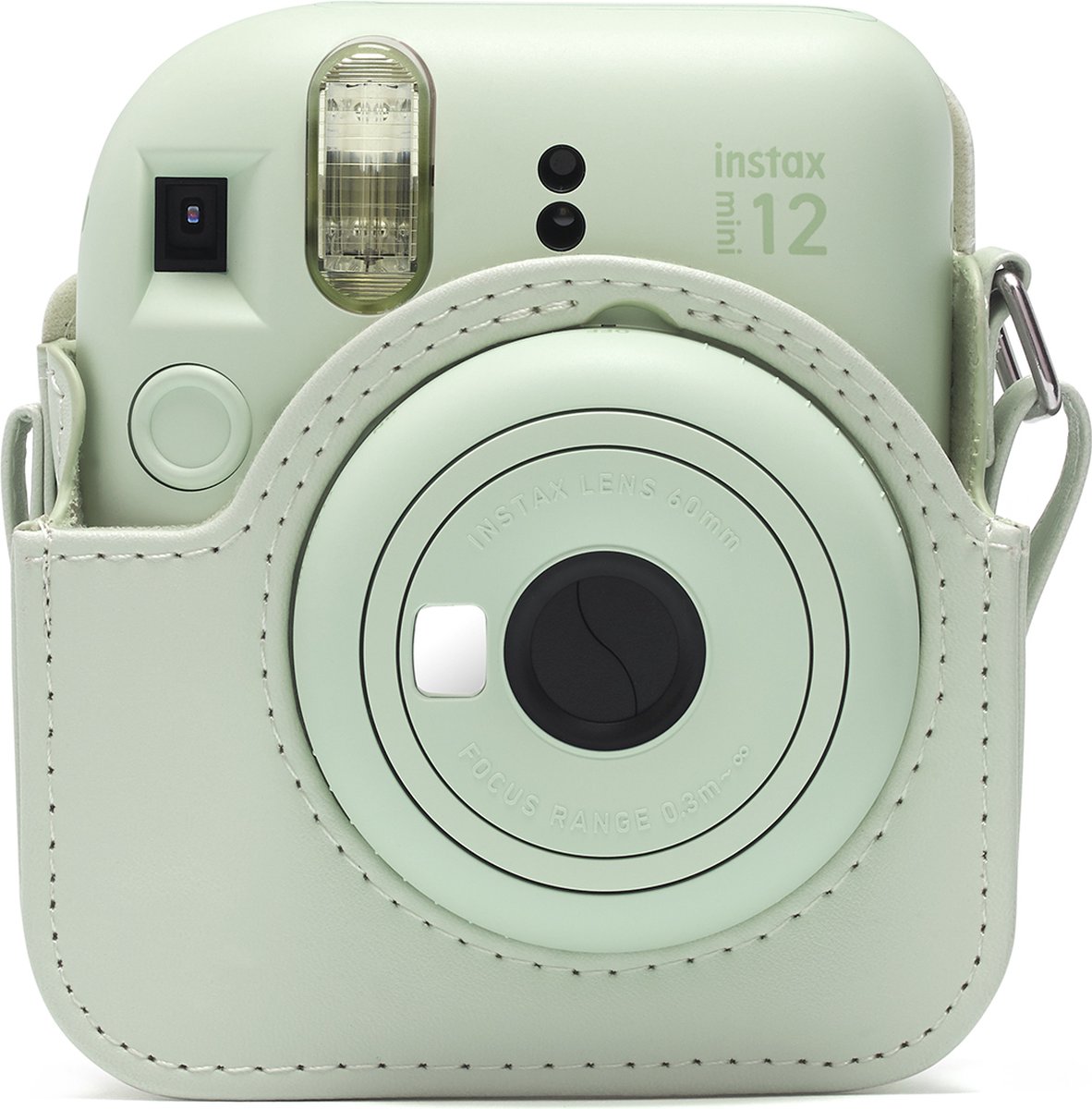 Frankmate Cameratas Voor Fujifilm Instax Mini 12/11 – PU-leer, Afneembare Riem, Mintgroen – Met Filmvakje & Frontopening