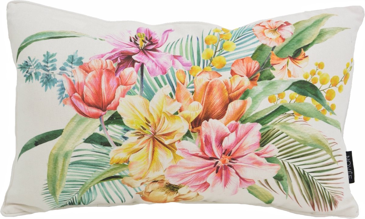 NOVÉE Colorful Flowers Wit Kussenhoes | Katoen | 45 x 45 cm White