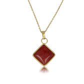 *My Bendel - Gouden ketting met Red Aventurine hanger - Unieke combinatie van een goudkleurige schakelketting met een ruiten Red Aventurine hanger - Met luxe cadeauverpakking