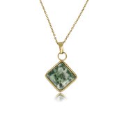 My Bendel - Chaîne à maillons en or avec pendentif Green Spot Jade en diamants - Combinaison unique d'une chaîne à maillons dorés avec un pendentif en diamant Green Spot Jade en or - Avec coffret cadeau de luxe