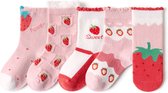 Baby Berliée - 5 Paar Schattige Baby Sokken - Roze - Aardbei - 1-3 jaar