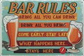 Wandbord Cafe Pub Bar Kroeg Man Cave - Bar Rules Bring All You Can Drink