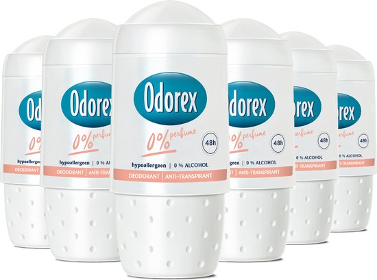 Odorex 0% Parfum Anti-Transpirant Deodorant Roller - 6x 50ml -  Voordeelverpakking | bol.com