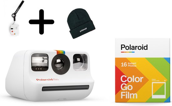 5. Polaroid Go White - Starter Set - Inclusief Hippe Polsriem Black, 16 Stuks Test Film & Beanie