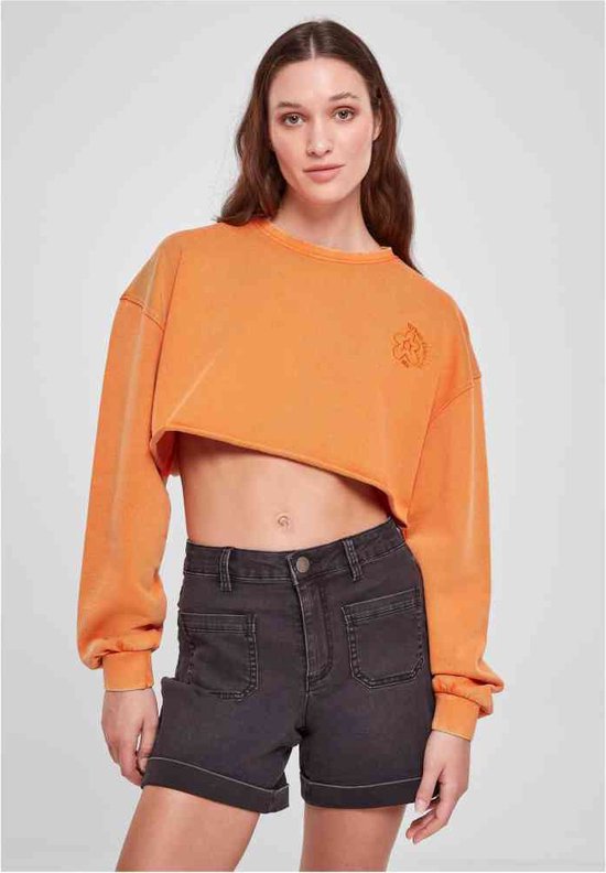 Urban Classics - Cropped Flower Embroidery Terry Crewneck sweater/trui - XL - Oranje