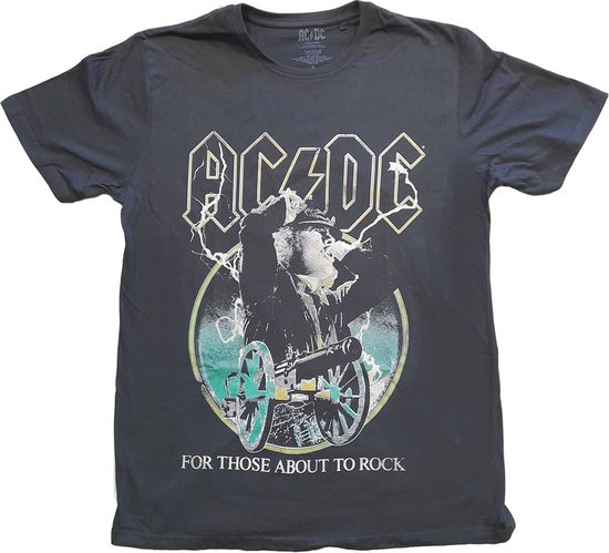 AC/DC Heren Tshirt For Those About To Rock Yellow Outlines Zwart