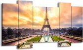 GroepArt - Schilderij - Eiffeltoren - Grijs, Bruin, Groen - 120x65 5Luik - Foto Op Canvas - GroepArt 6000+ Schilderijen 0p Canvas Art Collectie - Wanddecoratie