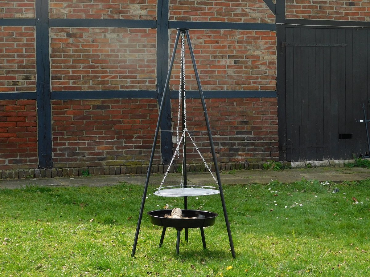 Lemodo Houtskoolgrill, zwenkgrill met grillrooster, goulashketel en zalmplank, vuurschaal