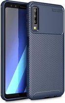Siliconen Carbon Hoesje Blauw Geschikt voor Samsung Galaxy A7 2018