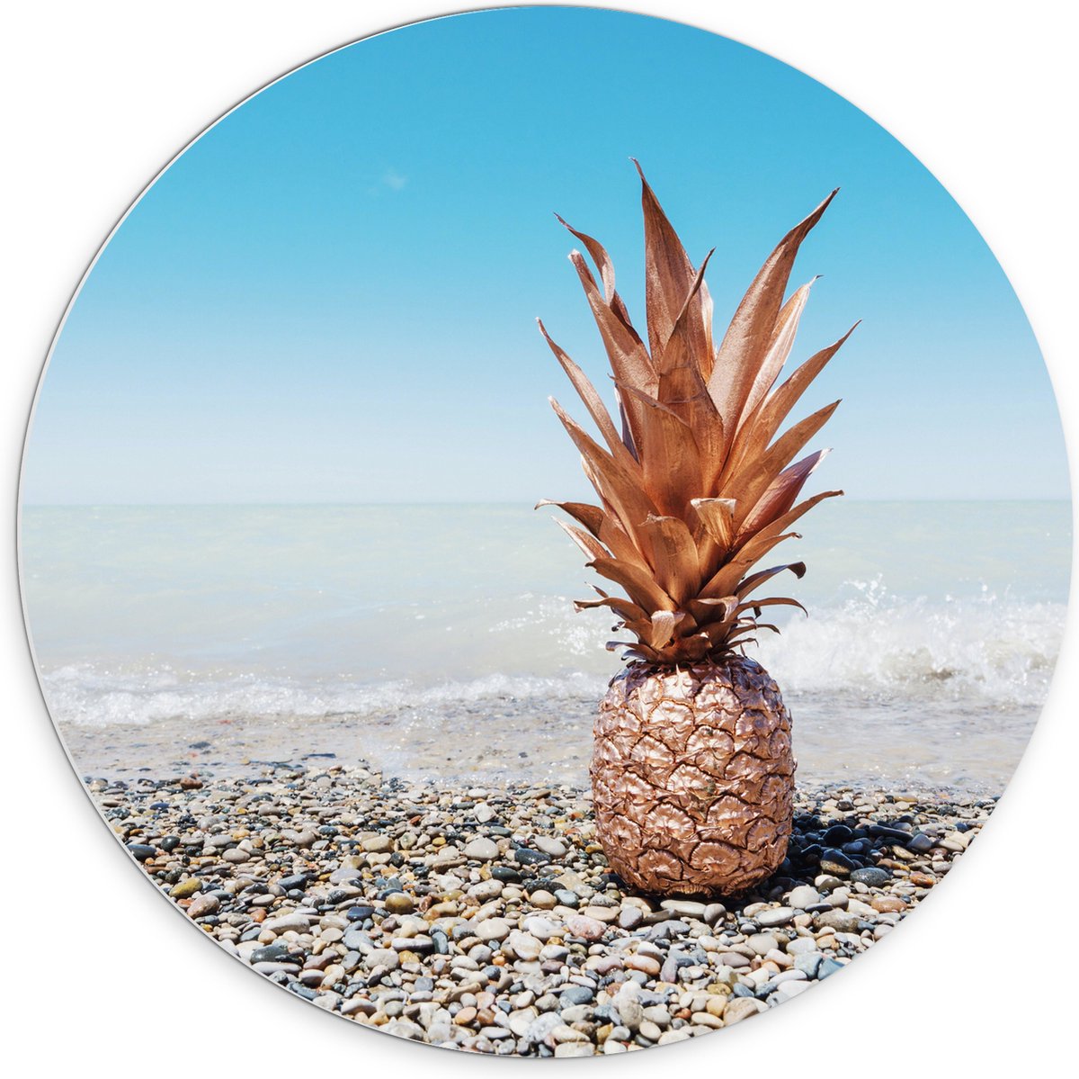 PVC Schuimplaat Muurcirkel - Ananas op Kiezelstenen - 70x70 cm Foto op Muurcirkel (met ophangsysteem)