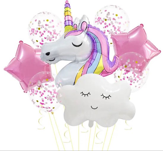 Unicorn Ballonnen Set - 8 Stuks - Kinderverjaardag - Thema Feest Unicorn - Eenhorn Kinderfeestje - Feestversiering / Verjaardag Ballonnen - Eenhoorn / Paarden - Meisjes Versiering - Roze Ballonnen Verjaardag - Witte ballonnen - Helium