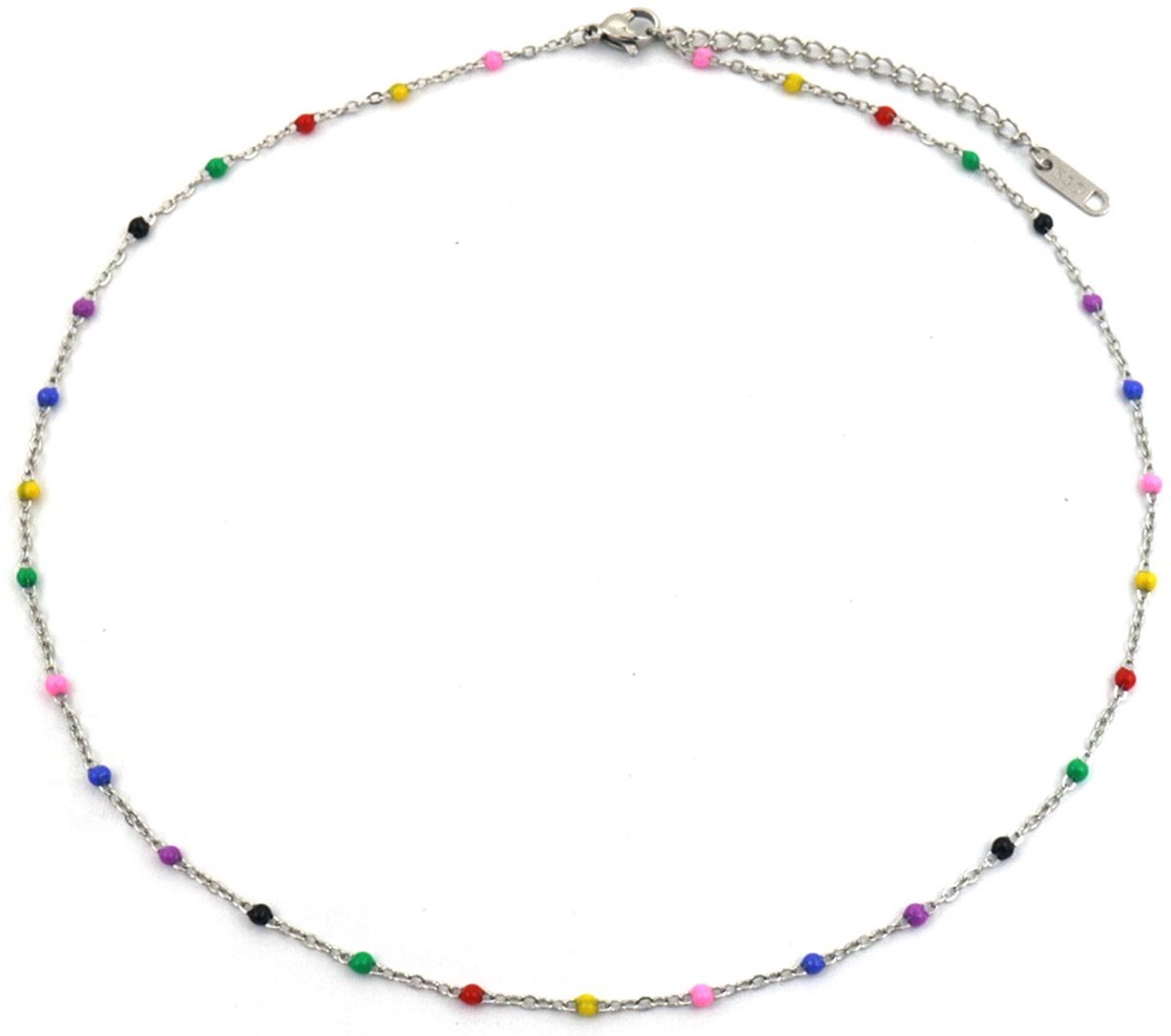 Ketting met Kralen - RVS - Lengte 40-45 cm - Zilverkleurig en Multi