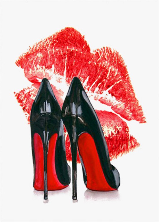 Allernieuwste Peinture sur Toile .nl® * Chaussures pour femmes Louboutin et Lèvres Rouges * - Affiche d'Art - Couleur Rouge - 40 x 60 cm