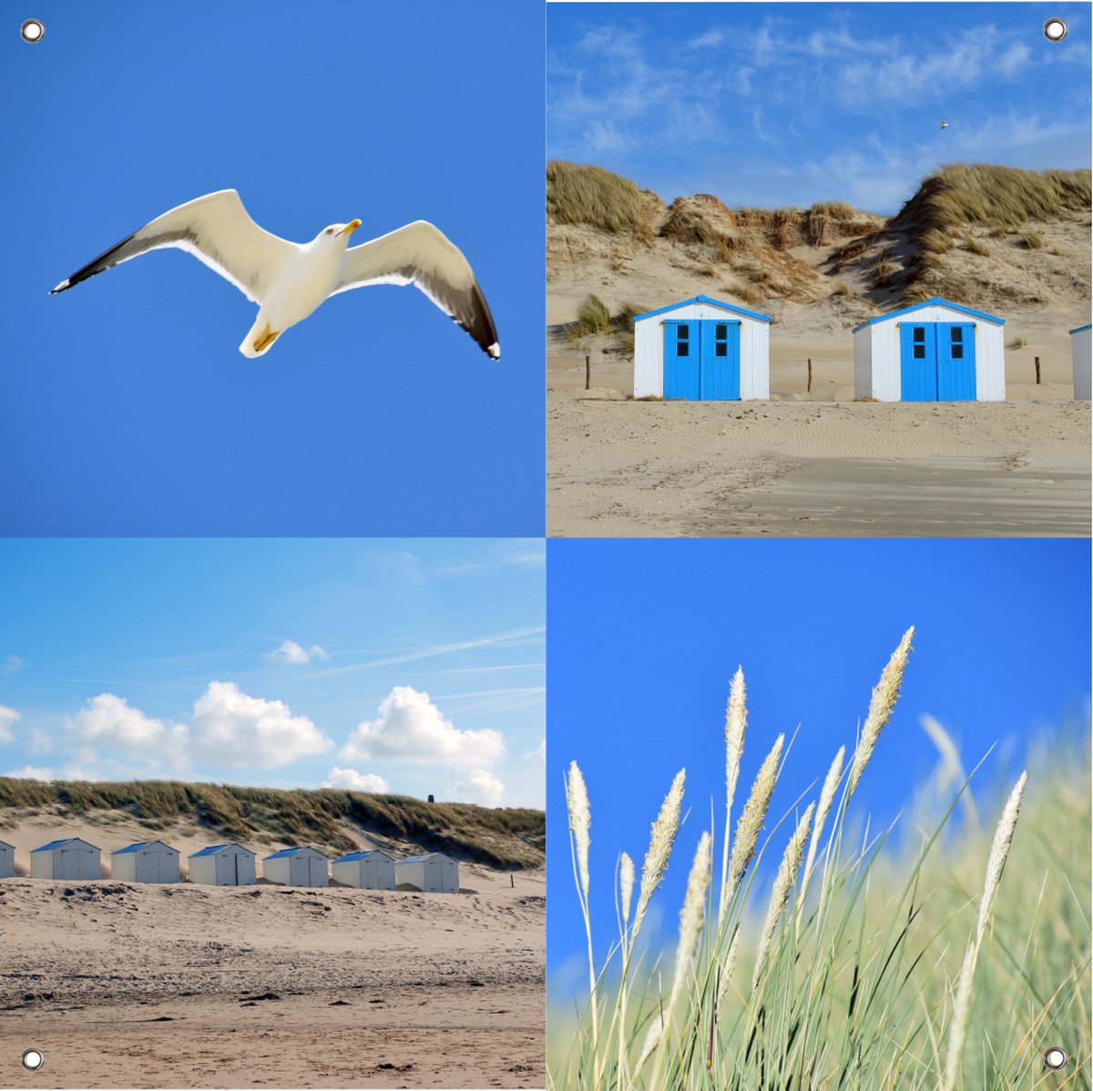 Texelphotos.nl - Foto collage als tuinposter – Texel Duinen - Duin - Strand - Noordzee - Wolken - Zomer - Tuindecoratie - Tuinposter - Natuur - Landschap - 90 x 90 cm.