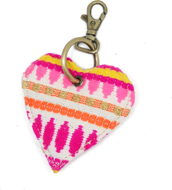 Foto: Sleutelhanger gekleurd hart oranje geel roze tashanger sleutelhanger multicolor hartjes hanger met metalen clip studio ivana