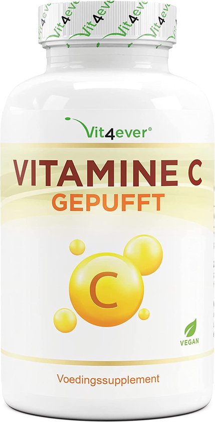 Foto: Vitamine c gebufferd 365 capsules 1000 mg vitamine c per dagelijkse dosis 2x daags time released van plantaardige fermentatie ph neutraal zeer goed te verdragen veganistisch vit4ever