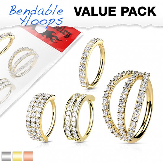 Voordeelset 4 pack assortiment hoop rings 1.2x8 gold plated