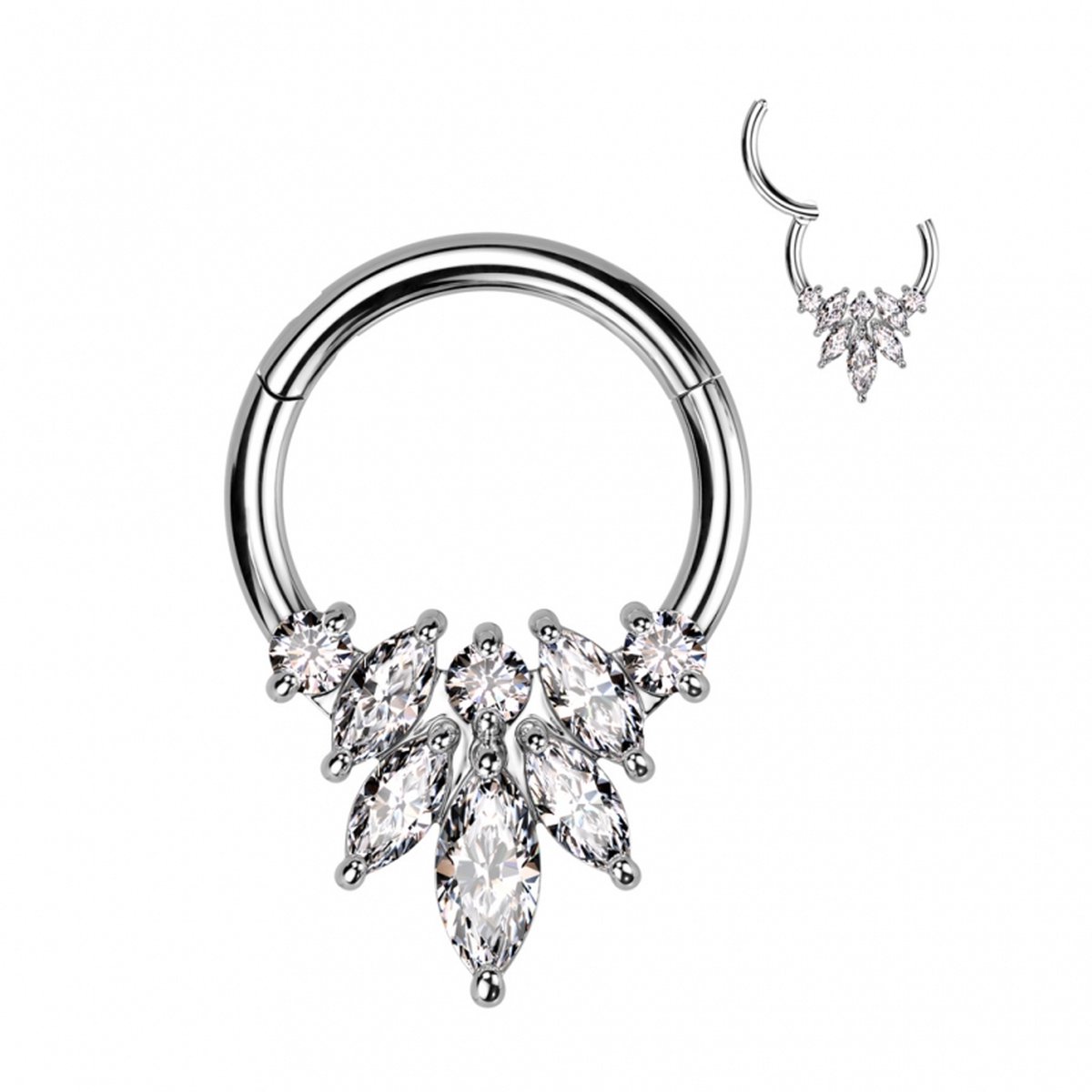 Piercing PVD flower marquise ring 1.2x8 - zilver - LMPiercings