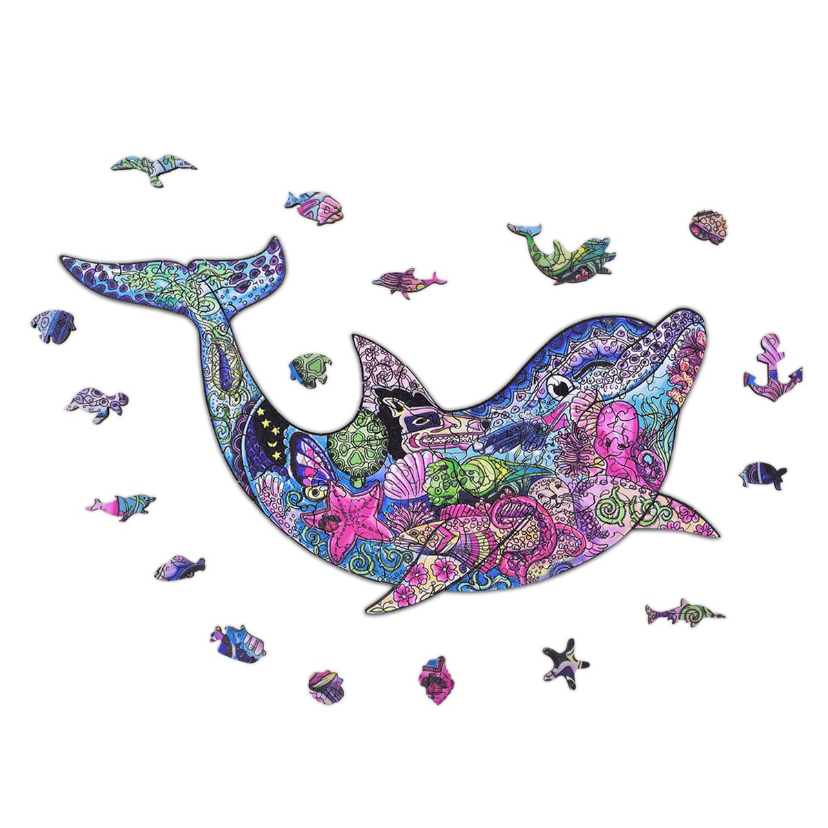 ACROPAQ Houten puzzel dolfijn – 200 stukjes – A3 formaat (420 x 297 mm) – Houten legpuzzel dieren voor kinderen en volwassenen