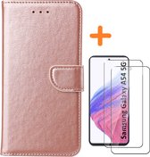 Samsung A54 case bookcase Rose Goud - Galaxy A54 5G bookcase wallet case - Samsung A54 screen protector / 2X Protective glass