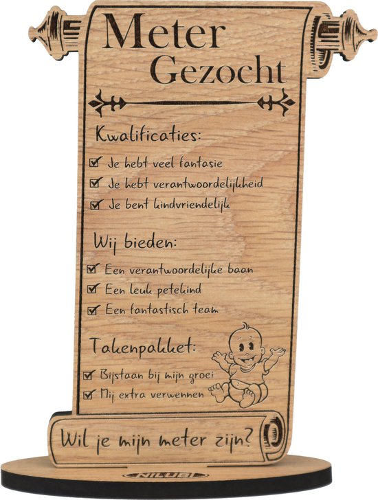 de sneeuw Gepensioneerd Executie Perkament Meter gezocht - houten wenskaart - kaart van hout - wil jij mijn  meter zijn?... | bol.com