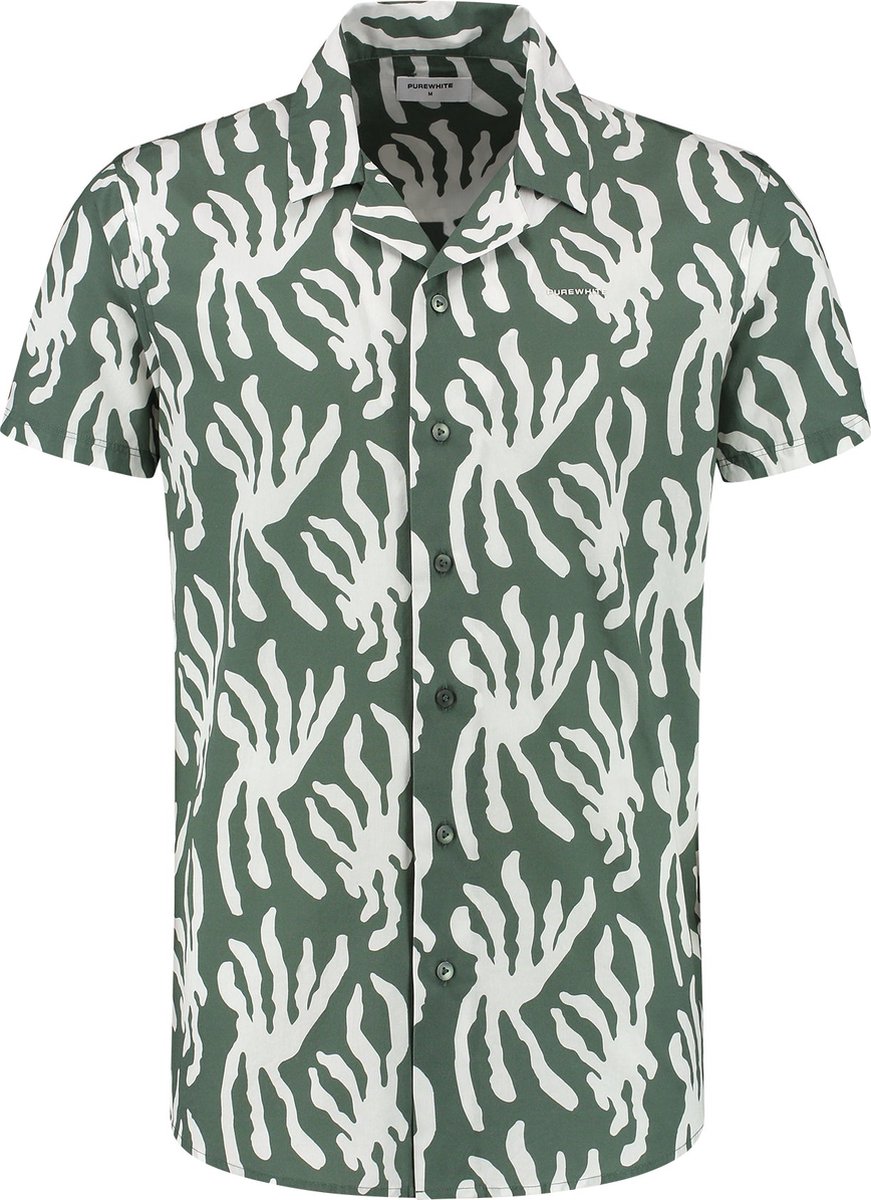 Purewhite - Heren Regular Fit Overhemd - Groen - Maat S
