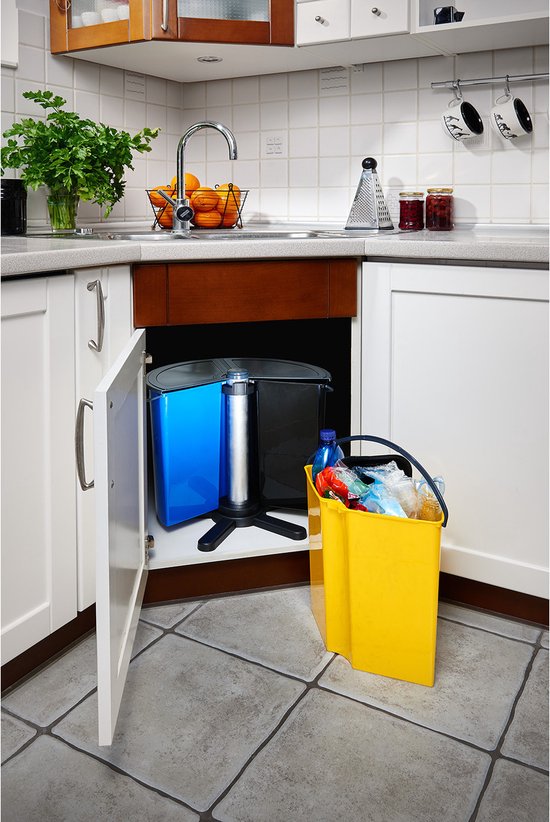 ECOBIN - Poubelle / Prullenbak rotative avec couvercle - 3x 11,7L