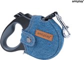 AmiPlay Infini Rollijn - Denim Cover - Blauw - Tape lijn - Reflecterend - S - Lengte: 3 meter - Geschikt voor honden tot 12 kg