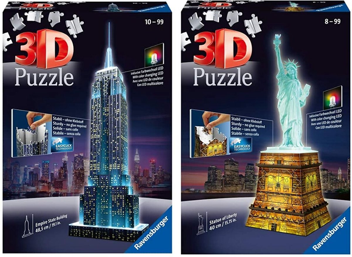 Openbaren Retentie Luxe Ravensburger Empire State Building Night Edition - 3D Puzzel gebouw van 216  stukjes | bol.com